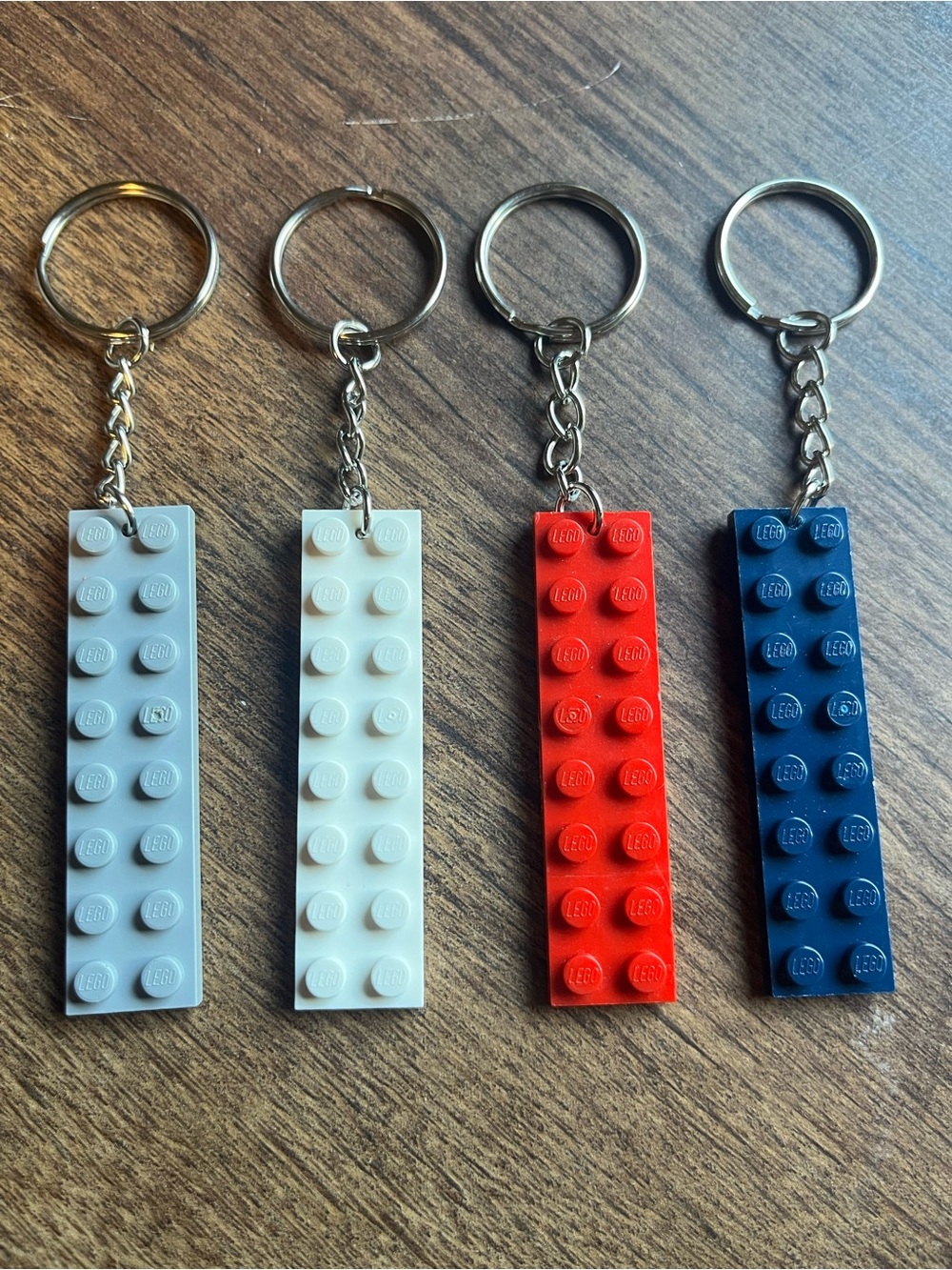 One Lego Keychain- Light Gray, White, Red, Navy Blue - Handmade